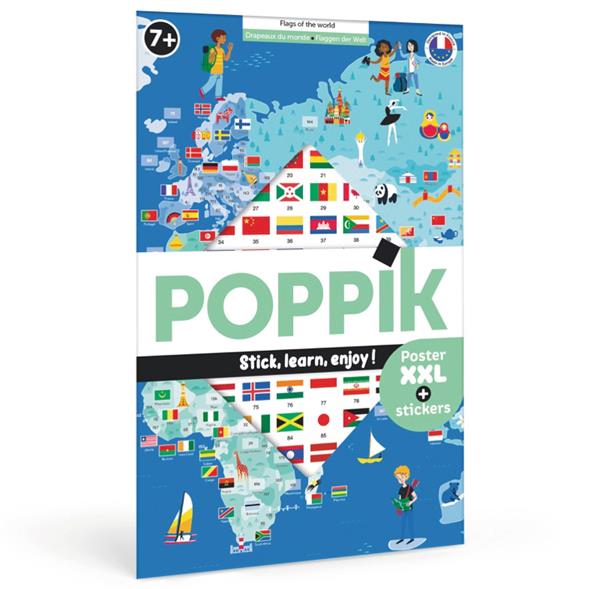 POPPIK - LES DRAPEAUX DU MONDE - 1 POSTER + 200 STICKERS REPOSITIONNABLES