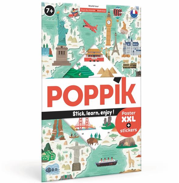 POPPIK - TOUR DU MONDE - 1 POSTER + 71 STICKERS REPOSITIONNABLES