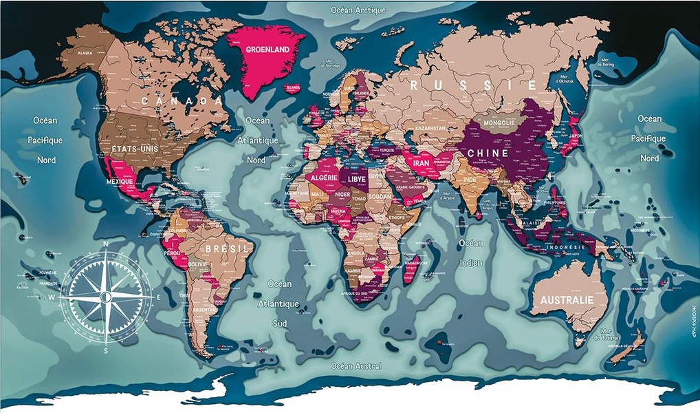 CARTE DU MONDE BLEUE 100 X 60 CM