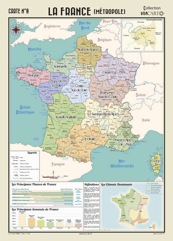 POSTER GEOGRAPHIQUE - FRANCE - 50 X 70