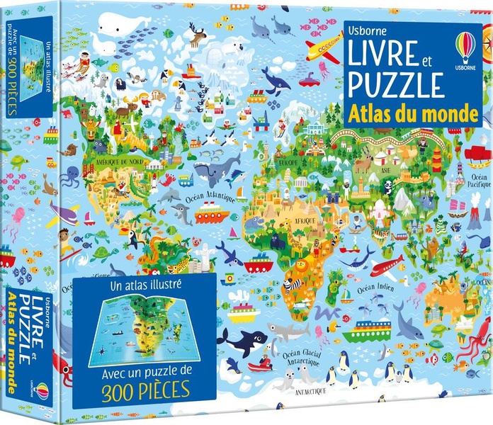 ATLAS DU MONDE - COFFRETS LIVRE ET PUZZLE (300 PIECES) - DES 7 ANS