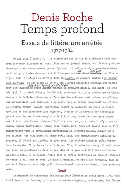 TEMPS PROFOND. ESSAIS DE LITTERATURE ARRETEE 1977-1984