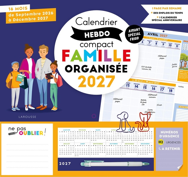 CALENDRIER HEBDO COMPACT FAMILLE ORGANISEE 2027