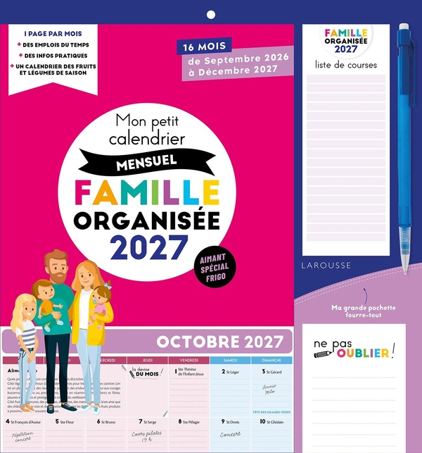 MON PETIT CALENDRIER MENSUEL FAMILLE ORGANISEE 2027