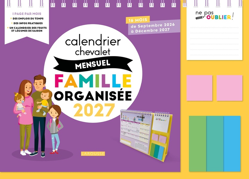CALENDRIER CHEVALET MENSUEL FAMILLE ORGANISEE 2027