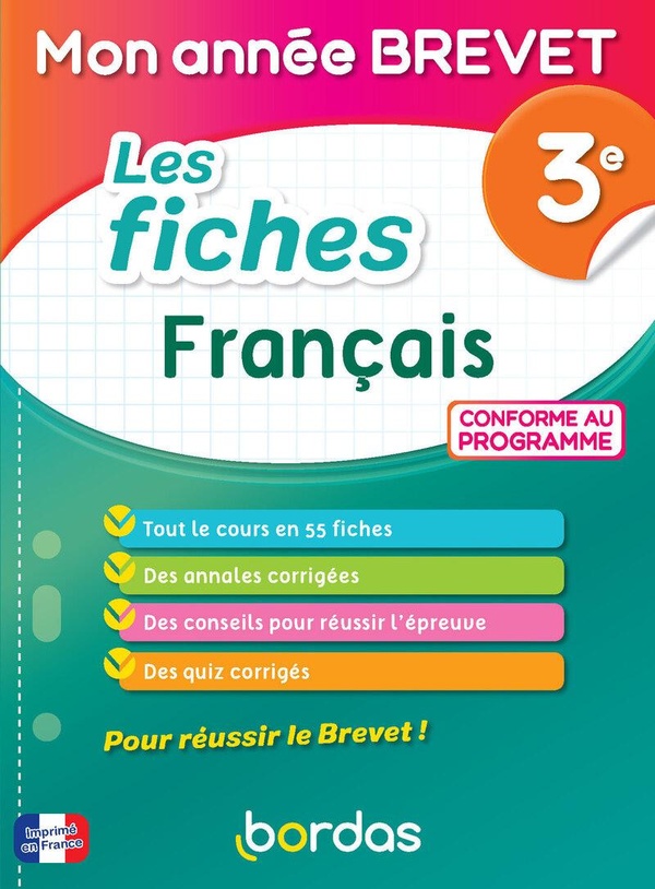 MON ANNEE BREVET LES FICHES FRANCAIS 3E