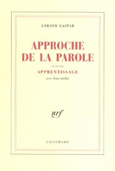 APPROCHE DE LA PAROLE/APPRENTISSAGE