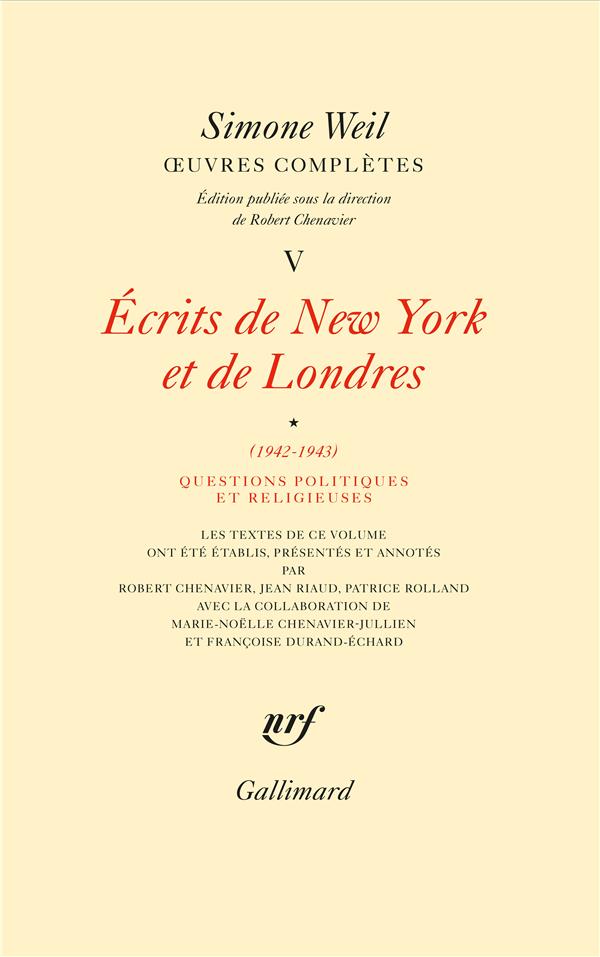 OEUVRES COMPLETES (TOME 5 VOLUME 1)-ECRITS DE NEW YORK ET DE LONDRES (1942-1943))