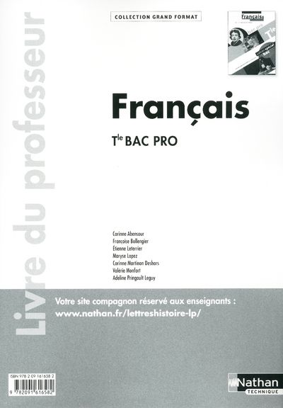 FRANCAIS - TERMINALE BAC PRO - LIVRE DU PROFESSEUR LIVRE DU PROFESSEUR GRAND FORMAT