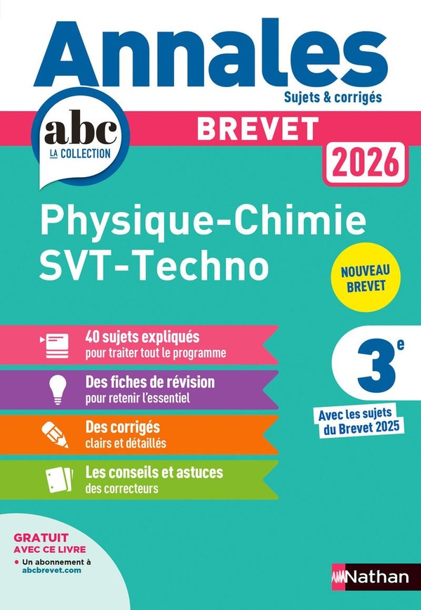 ANNALES BREVET PHYSIQUE CHIMIE - SVT - TECHNO 2026 - CORRIGE