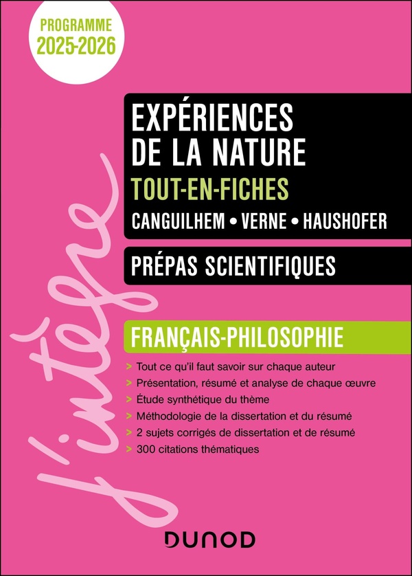 EXPERIENCES DE LA NATURE - TOUT-EN-FICHES - PREPAS SCIENTIFIQUES FRANCAIS-PHILOSOPHIE - 2025-2026