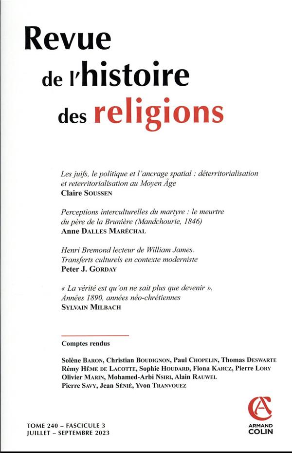 REVUE DE L'HISTOIRE DES RELIGIONS - N 3/2023