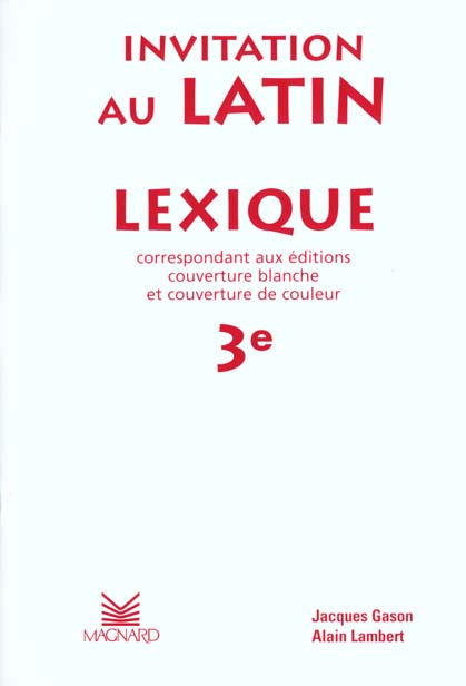INVITATION AU LATIN 3E (1999) - LEXIQUE