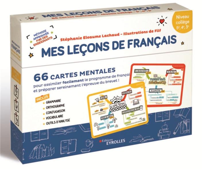MES LECONS DE FRANCAIS - NIVEAU COLLEGE - 5E, 4E, 3E, - 66 CARTES MENTALES POUR ASSIMILER FACILEMENT