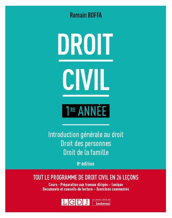 DROIT CIVIL 1RE ANNEE - INTRODUCTION GENERALE AU DROIT - DROIT DES PERSONNES - DROIT DE LA FAMILLE