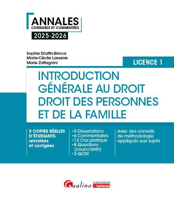 INTRODUCTION GENERALE AU DROIT ET DROIT DES PERSONNES ET DE LA FAMILLE - L1 - 3 COPIES REELLES D'ETU