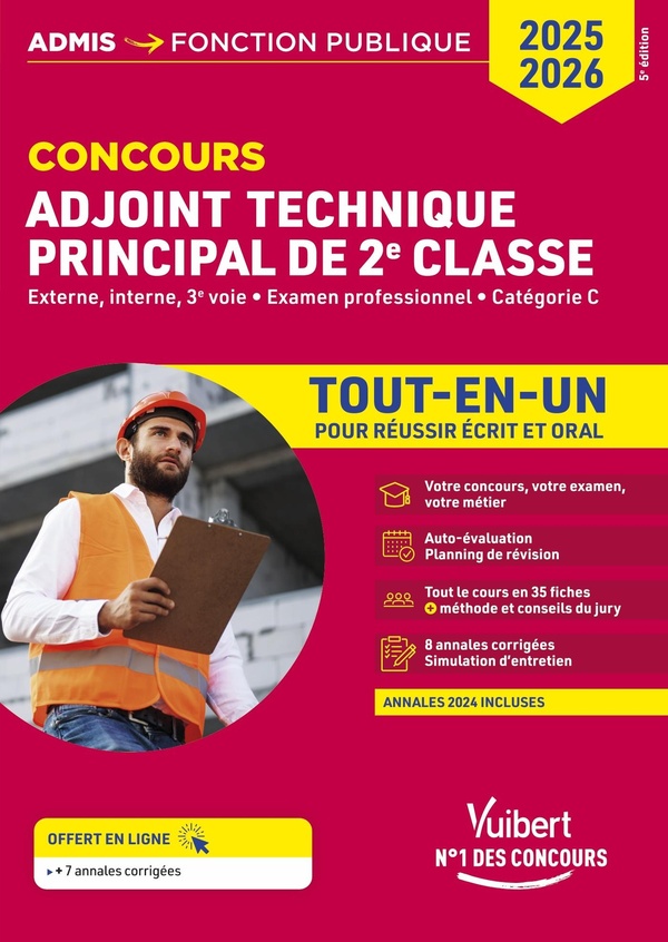 CONCOURS ADJOINT TECHNIQUE PRINCIPAL DE 2E CLASSE - CATEGORIE C - TOUT-EN-UN - ANNALES 2024 INCLUSES