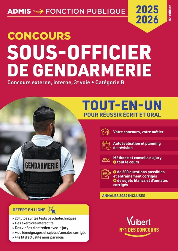 CONCOURS SOUS-OFFICIER DE GENDARMERIE - CATEGORIE B - TOUT-EN-UN - VIDEOS OFFERTES : 4 ENTRETIENS CO