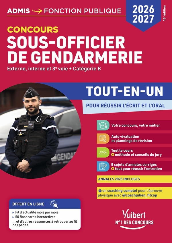 CONCOURS SOUS-OFFICIER DE GENDARMERIE 2026-2027 - TOUT-EN-UN - EXTERNE, INTERNE ET 3E VOIE - CATEGOR