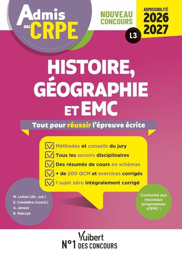 ADMIS AU CRPE 2026-2027 - EPREUVE ECRITE D'ADMISSIBILITE L3 - HISTOIRE GEOGRAPHIE EMC - TOUTES LES C