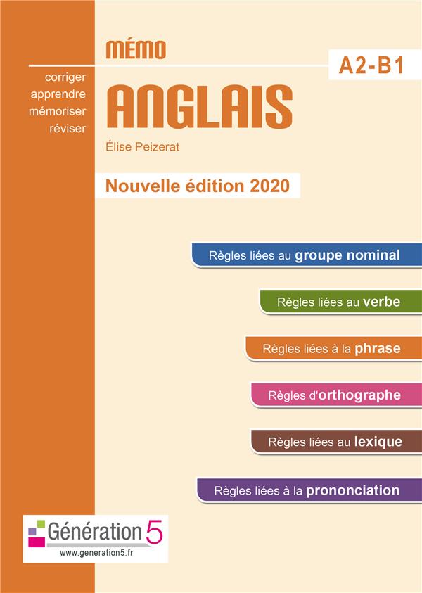 MEMO ANGLAIS A2-B1 (COLLEGE) - EDITION 2020