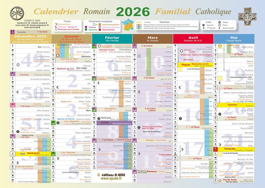 GRAND CALENDRIER CATHOLIQUE ROMAIN - POUR LES FORMES ORDINAIRE ET EXTRAORDINAIRE