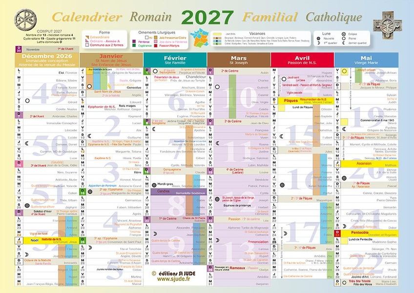 GRAND CALENDRIER FAMILIAL CATHOLIQUE ROMAIN 2027 - POUR LES FORMES ORDINAIRE ET EXTRAORDINAIRE