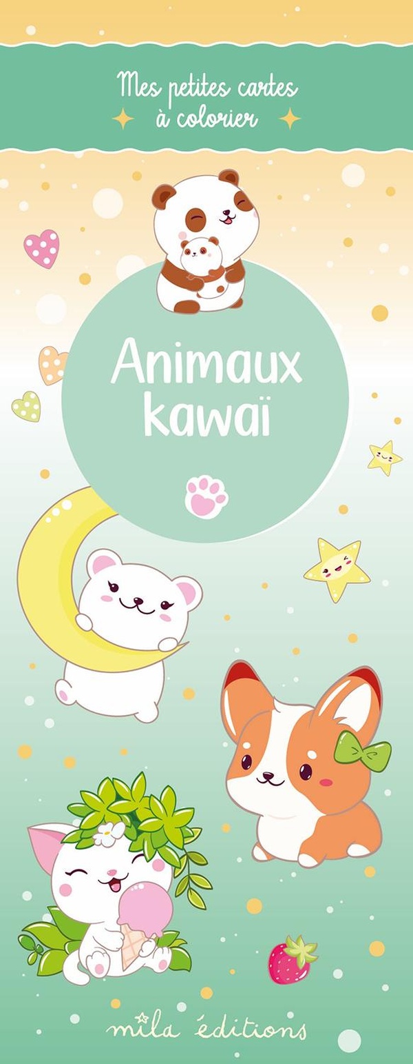 ANIMAUX KAWAI - MES PETITES CARTES A COLORIER - 35 ILLUSTRATIONS A PERSONNALISER
