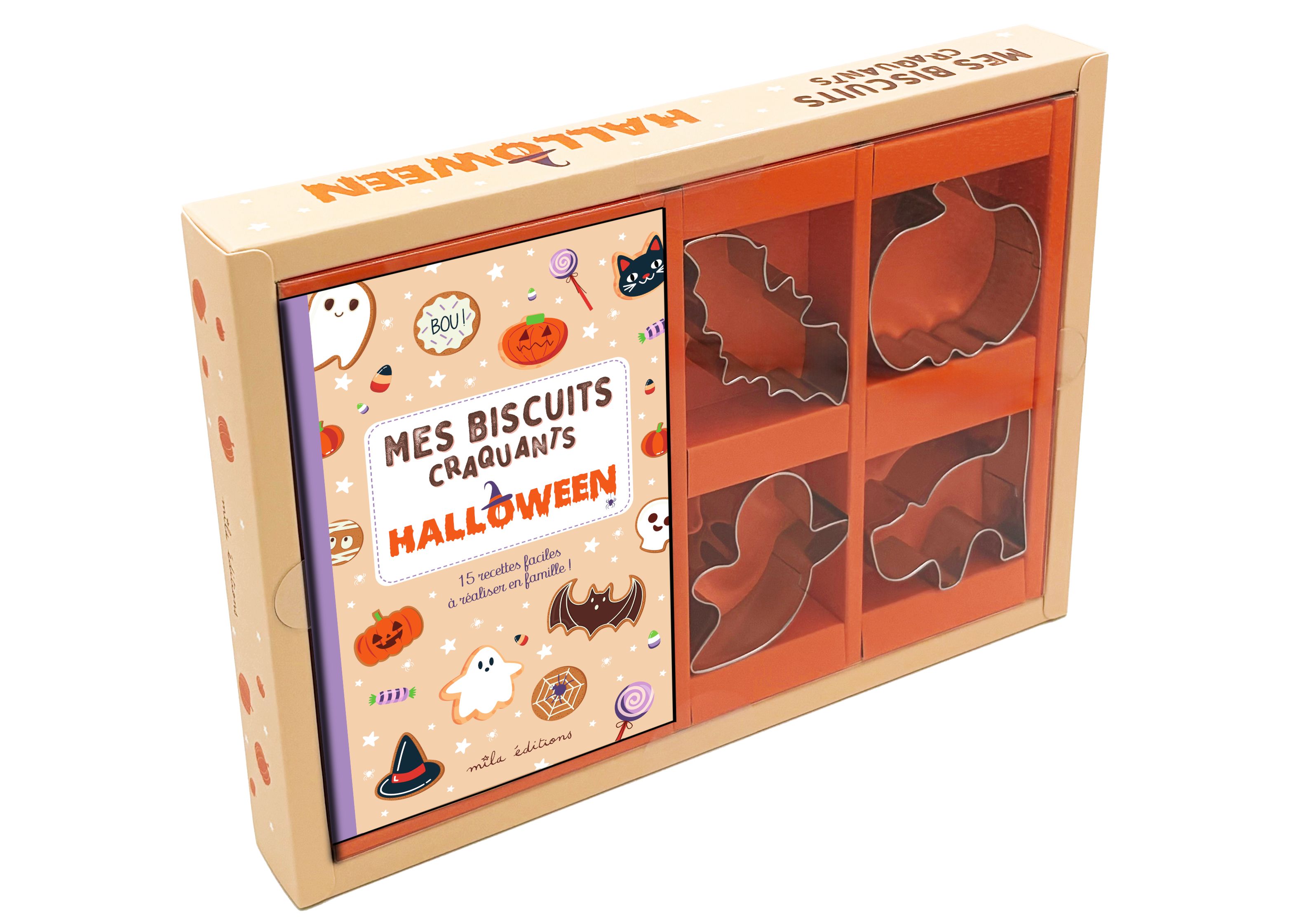 COFFRET - MES BISCUITS CRAQUANTS - HALLOWEEN - 4 EMPORTE-PIECES ET 15 RECETTES FACILES A REALISER EN