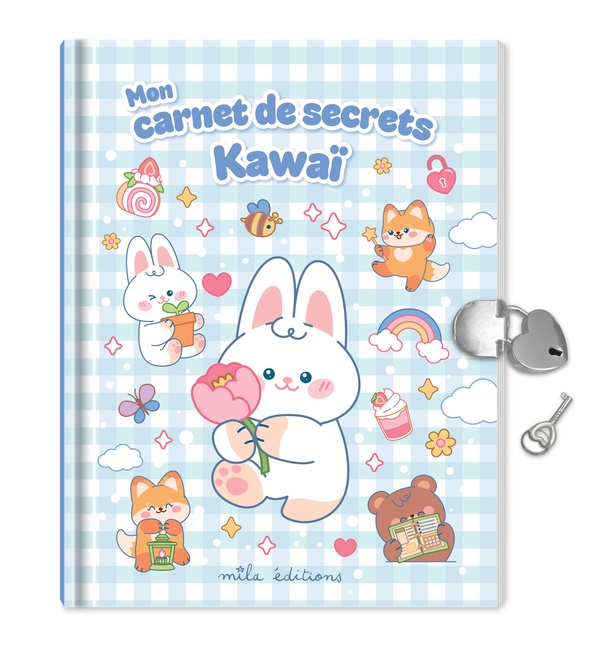 MON CARNET DE SECRETS - KAWAI - UN JOURNAL INTIME AVEC UN CADENAS EN FORME DE COEUR, UN STYLO ET 2 P
