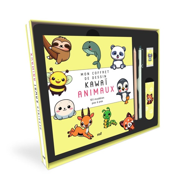 MON COFFRET DE DESSIN KAWAI - ANIMAUX - UN LIVRE POUR APPRENDRE A DESSINER 101 PERSONNAGES ET TOUT L