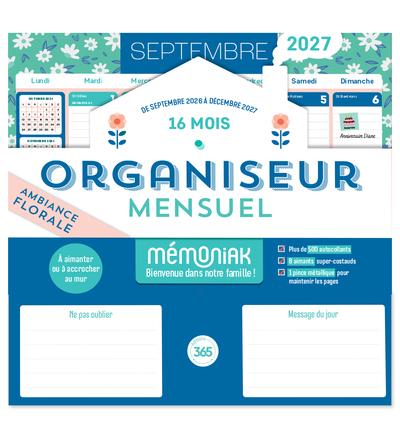 ORGANISEUR MENSUEL MEMONIAK 2027 - AMBIANCE FLORALE, 16 MOIS, SEPTEMBRE 2026-DECEMBRE 2027