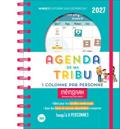 AGENDA DE MA TRIBU MEMONIAK 2027 - UNE COLONNE PAR PERSONNE - 16 MOIS - SEPTEMBRE 2026-DECEMBRE 2027