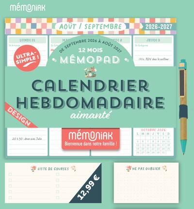 MEMOPAD CALENDRIER HEBDOMADAIRE AIMANTE 2027 - DESIGN 12 MOIS SEPTEMBRE 2026-AOUT 2027