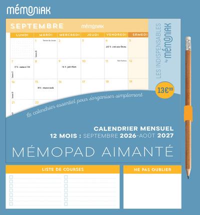 MEMOPAD CALENDRIER MENSUEL AIMANTE 2027 - MES INDISPENSABLES BY MEMONIAK 12 MOIS SEPTEMBRE 2026-AOUT
