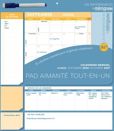 PAD MENSUEL CALENDRIER AIMANTE TOUT-EN-UN 2027, SEPT. 2026-DEC. 2027