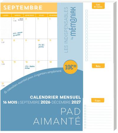 PAD AIMANTE - CALENDRIER MENSUEL SEPTEMBRE 2026 DECEMBRE 2027 - 16 MOIS