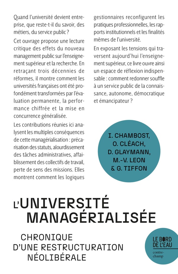 L'UNIVERSITE MANAGERIALISEE - CHRONIQUE D'UNE RESTRUCTURATION NEOLIBERALE