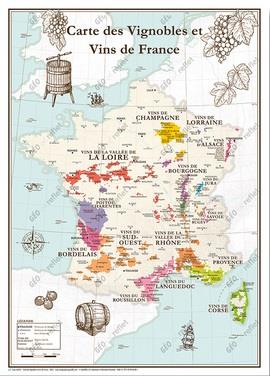 CARTE DES VIGNOBLES ET VINS DE FRANCE - AFFICHE A2 PLIEE