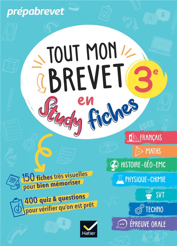 TOUT MON BREVET 2025 EN STUDYFICHES - 3E (TOUTES LES MATIERES) - FICHES VISUELLES & QUIZ POUR REVISE