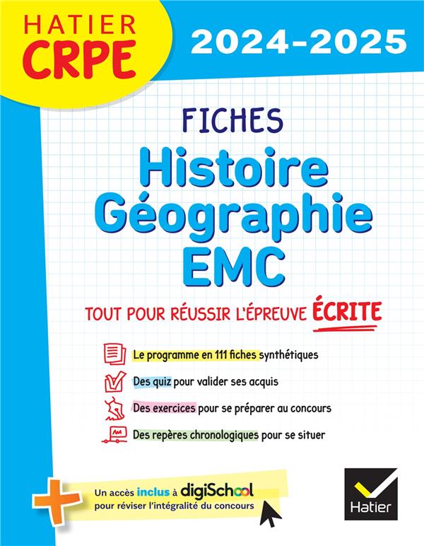 HATIER CRPE - FICHES D'HISTOIRE GEOGRAPHIE EMC - EPREUVE ECRITE 2024/2025