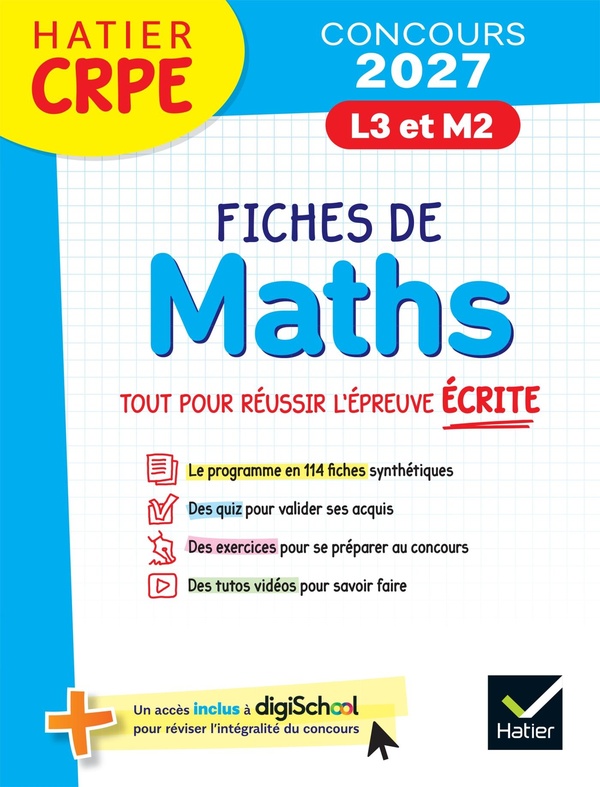 HATIER CRPE - FICHES DE MATHS - EPREUVE ECRITE D'ADMISSIBILITE - 2027 - L3 ET M2