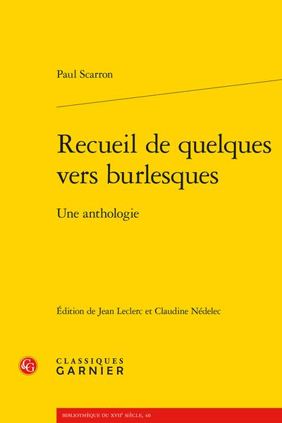 RECUEIL DE QUELQUES VERS BURLESQUES - UNE ANTHOLOGIE