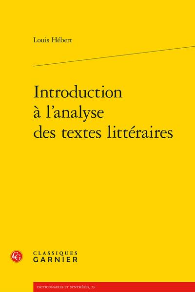 INTRODUCTION A L'ANALYSE DES TEXTES LITTERAIRES
