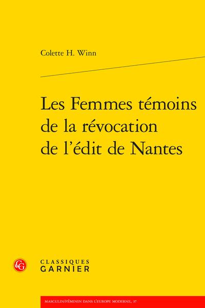 LES FEMMES TEMOINS DE LA REVOCATION DE L'EDIT DE NANTES
