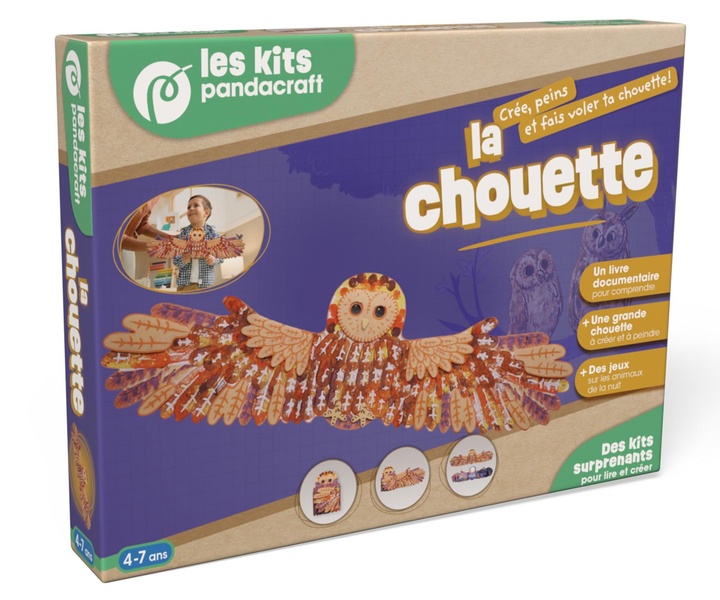 LA CHOUETTE - KIT PANDACRAFT 4-7 ANS - CREE, PEINS ET FAIS VOLER TA CHOUETTE !