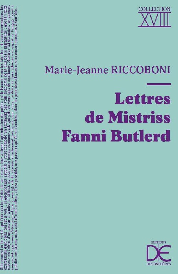 LETTRES DE MISTRISS FANNI BUTLERD