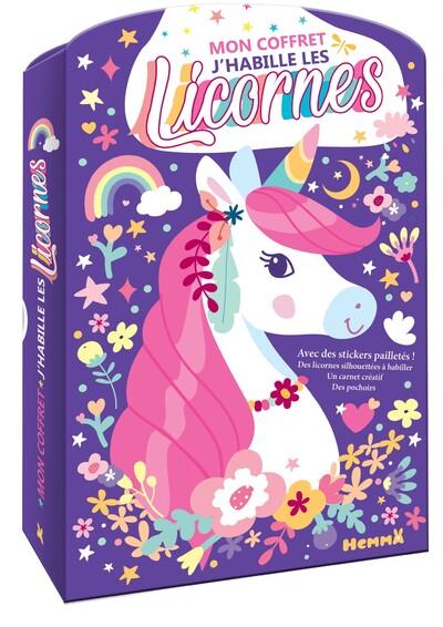 MON COFFRET J'HABILLE LES LICORNES - AVEC DES STICKERS PAILLETES ! DES LICORNES SILHOUETTEES A HABIL
