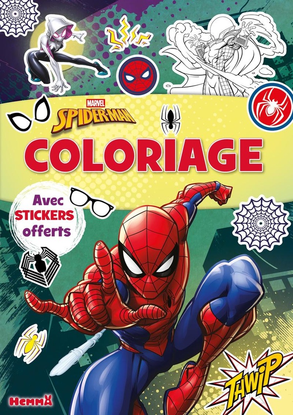 MARVEL SPIDER-MAN - COLORIAGE AVEC STICKERS OFFERTS (SPIDER-MAN FOND VERT)