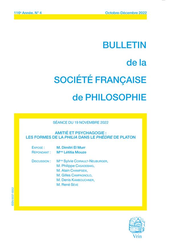 AMITIE ET PSYCHAGOGIE - LES FORMES DE LA PHILIA DANS LE PHEDRE DE PLATON